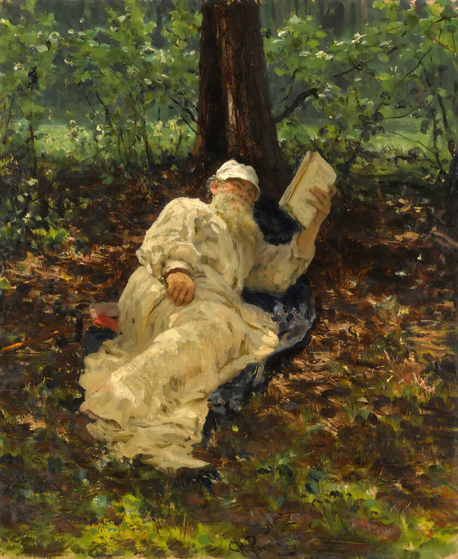 Л.Н. Толстой на отдыхе в лесу
