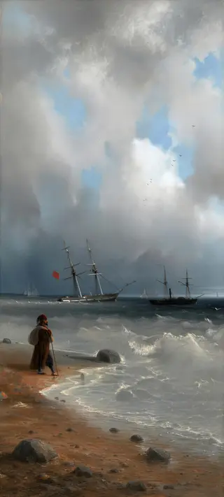 Обои с картиной «Морской берег» для телефона