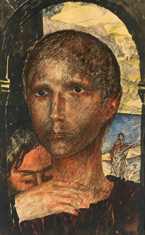 Голова юноши. Рисунок для витража церкви в г. Бари
