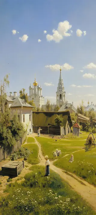 Обои с картиной «Московский дворик» для телефона