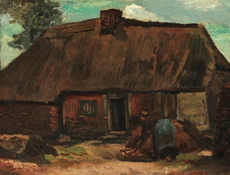 Хижина с крестьянкой, копающей землю